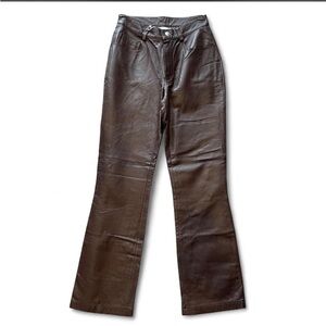 Y2K Brown leather straight leg pants low rise 24” waist flares wide leg bootcut